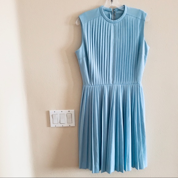 Vintage Dresses & Skirts - Vintage David Crystal Fashion Pleated Dress vtg 14 Light Blue 60’s 70’s mini